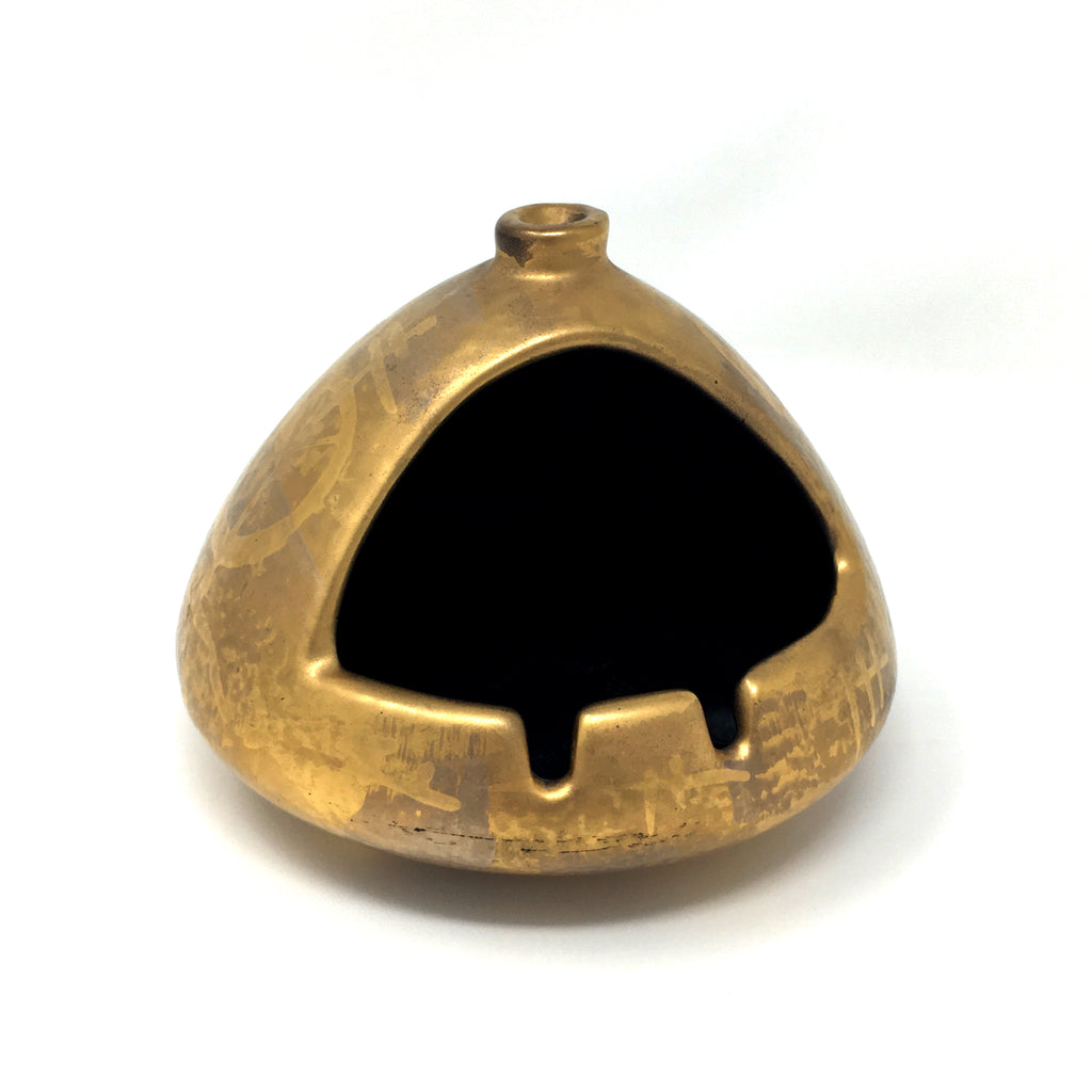 Vintage Sascha Brastoff Ceramic Chimney H3 Ashtray - Mid Century Modern Gold Midas Pattern
