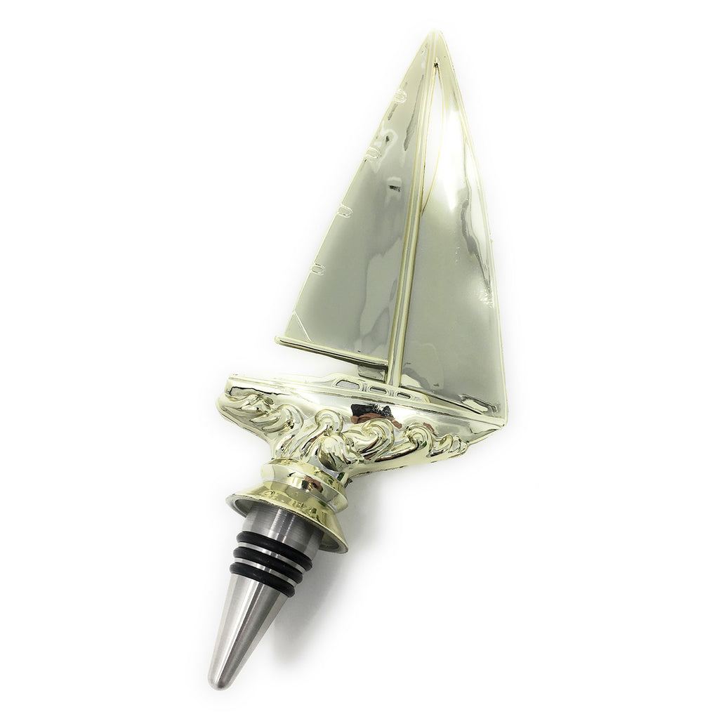 IKC Design Sailboat Trophy Wine Bottle Stopper with Stainless Steel Base