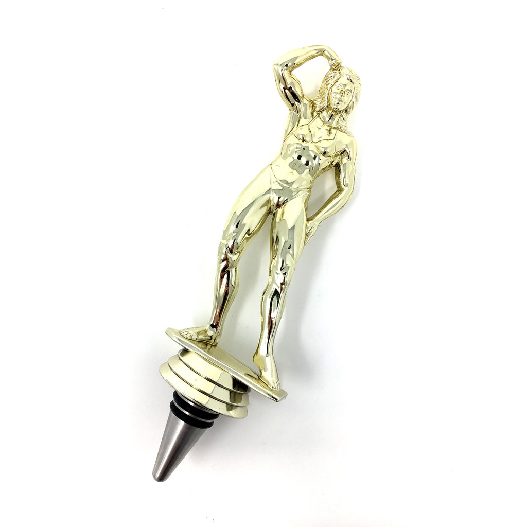 IKC Design Female Body Builder Trophy Wine Bottle Stopper with Stainless Steel Base