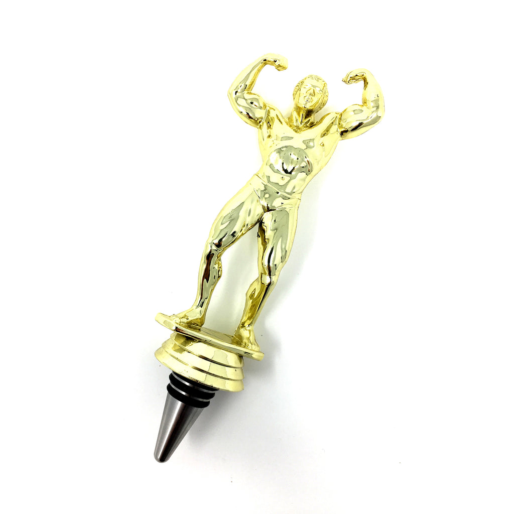 IKC Design Male Body Builder Trophy Wine Bottle Stopper with Stainless Steel Base